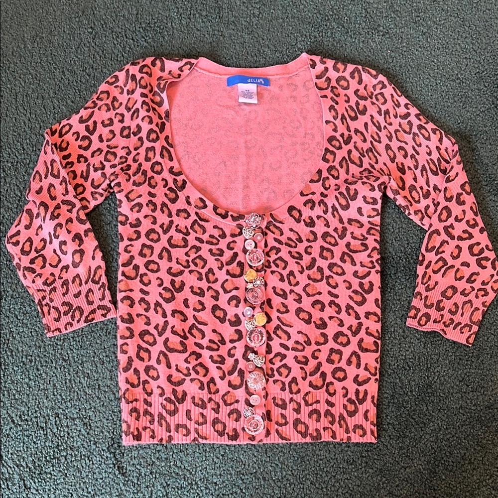 dELiA*s Pink Knit Cardigan Sweater **Vintage**